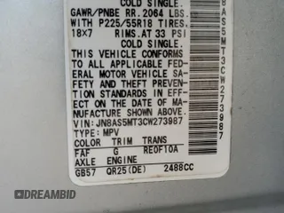 2012 Nissan Rogue S with VIN JN8AS5MT3CW273987, listed as a Copart auction lot 50877355 with 186,299 mi miles and Salvage Title. Bid and sale history available at DreamBid. Image 13.