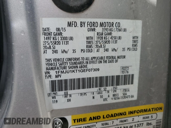 2016 Ford Expedition Limited with VIN 1FMJU1KT1GEF07309, listed as a Copart auction lot 48696885 with 134,427 mi miles and Non repairable. Bid and sale history available at DreamBid. Image 13.