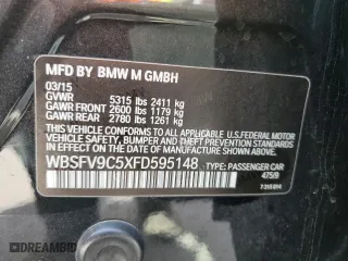 2015 BMW M5 with VIN WBSFV9C5XFD595148, listed as a Copart auction lot 46157335 with 77,582 mi miles and Salvage Title. Bid and sale history available at carsss.com. Image 12.
