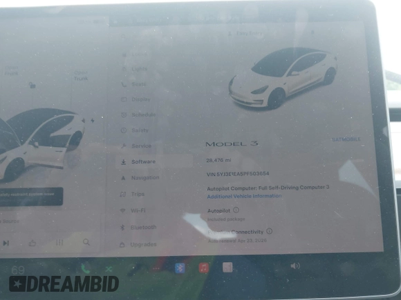 2023 Tesla Model 3 z VIN 5YJ3E1EA5PF503654, wystawiony jako IAAI lot #42622031 z przebiegiem 28 476 mil mil oraz . Historia ofert i sprzedaży dostępna na DreamBid. Obrazek 7.