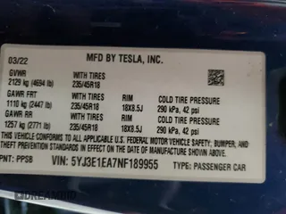 2022 Tesla Model 3 with VIN 5YJ3E1EA7NF189955, listed as a Copart auction lot 53149885 with 111,074 mi miles and Salvage Title. Bid and sale history available at DreamBid. Image 12.