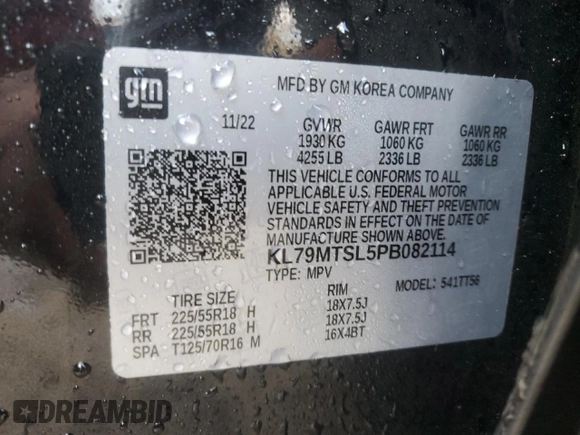 2023 Chevrolet TrailBlazer RS with VIN KL79MTSL5PB082114, listed as a Copart auction lot 46273165 with 36,180 mi miles and Salvage Title. Bid and sale history available at DreamBid. Image 14.