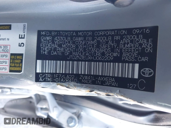 2017 Toyota Prius Two z VIN JTDZN3EUXHJ062209, wystawiony jako IAAI lot #41319148 z przebiegiem 98 263 mil mil oraz . Historia ofert i sprzedaży dostępna na DreamBid. Obrazek 9.