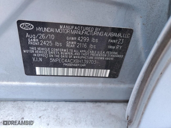 2011 Hyundai Sonata Ltd with VIN 5NPEC4ACXBH139703, listed as a Copart auction lot 82808054 with 160,784 mi miles and Salvage Title. Bid and sale history available at carsss.com. Image 12.