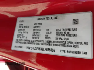 2020 Tesla Model 3 Long Range with VIN 5YJ3E1EB9LF666066, listed as a IAAI auction lot 41759976 with 69,323 mi miles. Bid and sale history available at carsss.com. Image 9.
