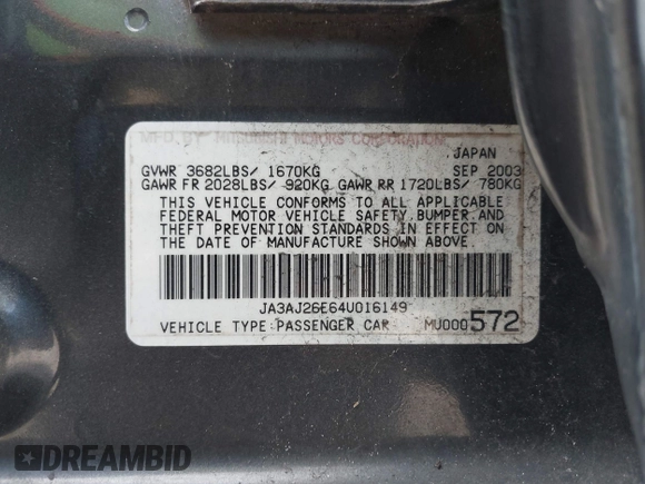 2004 Mitsubishi Lancer ES with VIN JA3AJ26E64U016149, listed as a IAAI auction lot 42438863 with 203,618 mi miles and . Bid and sale history available at DreamBid. Image 9.