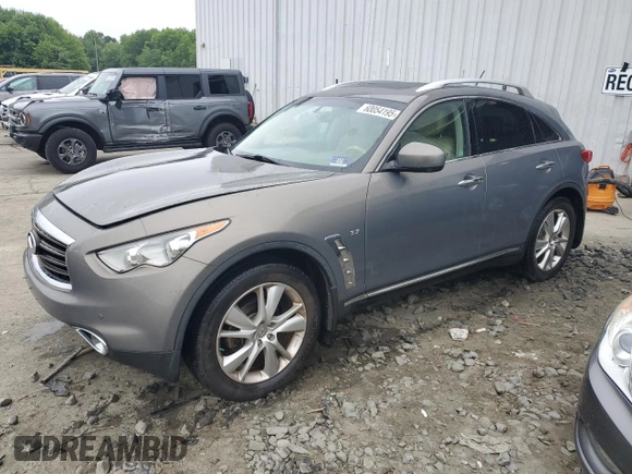 2014 Infiniti QX70 with VIN JN8CS1MW7EM412867, listed as a Copart auction lot 60054195 with 148,064 mi miles and Salvage title. Bid and sale history available at DreamBid. Image 1.