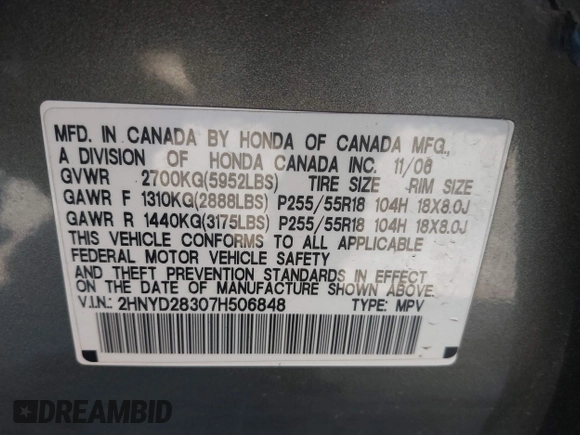 2007 Acura MDX Tech Pkg with VIN 2HNYD28307H506848, listed as a IAAI auction lot 41843734 with 149,333 mi miles. Bid and sale history available at carsss.com. Image 9.