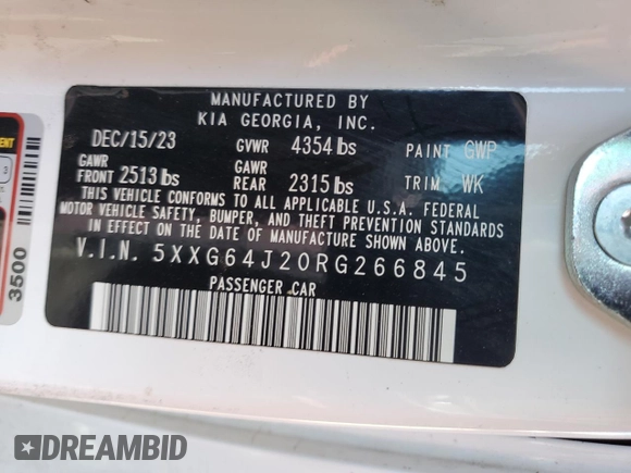2024 Kia K5 GT-Line z VIN 5XXG64J20RG266845, wystawiony jako Copart lot #53715155 z przebiegiem 32 494 mil mil oraz Szkoda całkowita • Salvage title. Historia ofert i sprzedaży dostępna na DreamBid. Obrazek 12.