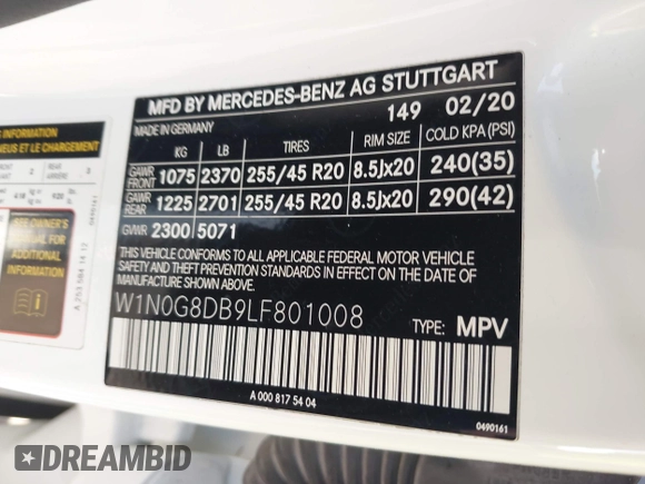 2020 Mercedes-Benz GLC 300 with VIN W1N0G8DB9LF801008, listed as a IAAI auction lot 41916983 with Not provided miles and . Bid and sale history available at DreamBid. Image 9.
