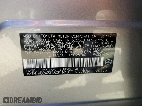 2017 Lexus LS 460 с VIN JTHCL5EF0H5028960, выставлен на аукционе Copart как лот 73688914 с пробегом 61 388 миль миль и Списание • Salvage title. История ставок и продаж доступна на DreamBid. Изображение 13.