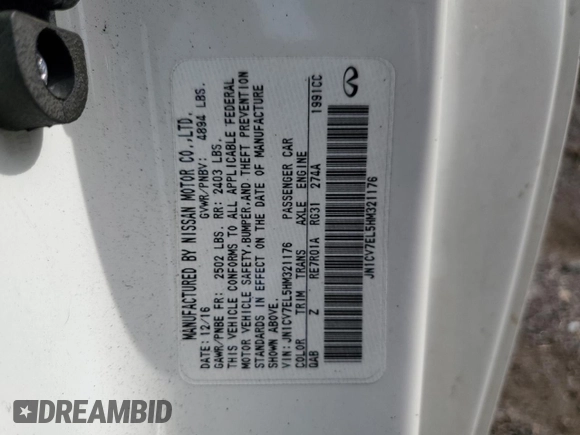 2017 Infiniti Q60 Premium with VIN JN1CV7EL5HM321176, listed as a Copart auction lot 56045305 with 93,272 mi miles and Salvage title. Bid and sale history available at DreamBid. Image 12.