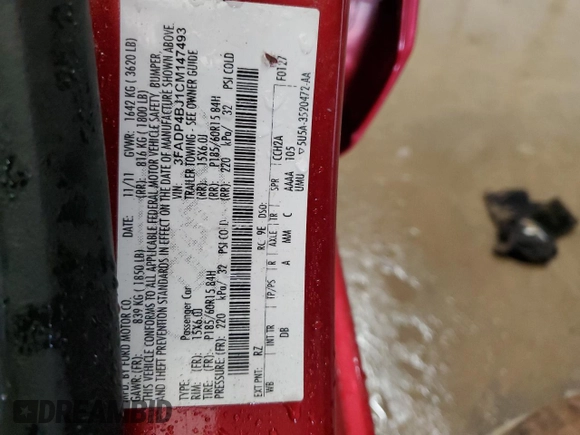 2012 Ford Fiesta SE with VIN 3FADP4BJ1CM147493, listed as a Copart auction lot 51436635 with 166,121 mi miles and Salvage Title. Bid and sale history available at DreamBid. Image 12.