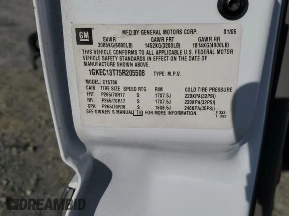 2005 GMC Yukon SLT z VIN 1GKEC13T75R205508, wystawiony jako Copart lot #87511845 z przebiegiem 179 749 mil mil oraz Szkoda całkowita • Salvage title. Historia ofert i sprzedaży dostępna na DreamBid. Obrazek 15.