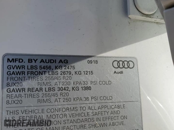 2018 Audi Q5 Prestige with VIN WA1CNAFY8J2245842, listed as a Copart auction lot 39746093 with 53,780 mi miles and . Bid and sale history available at DreamBid. Image 13.