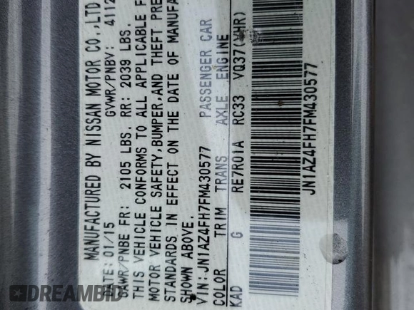 2015 Nissan 370Z Touring z VIN JN1AZ4FH7FM430577, wystawiony jako Copart lot #58711975 z przebiegiem 45 243 mil mil oraz Szkoda całkowita • Salvage title. Historia ofert i sprzedaży dostępna na DreamBid. Obrazek 12.