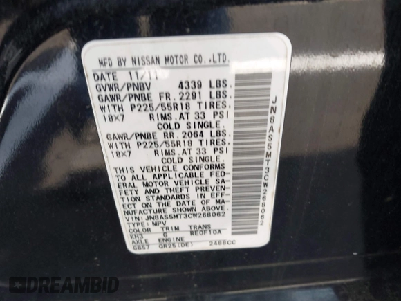 2012 Nissan Rogue SL with VIN JN8AS5MT3CW268062, listed as a IAAI auction lot 41924449 with 150,743 mi miles and . Bid and sale history available at DreamBid. Image 9.