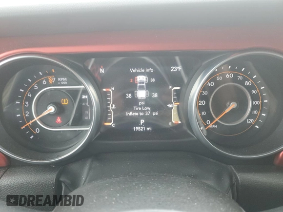 2023 Jeep Gladiator Rubicon with VIN 1C6JJTBG7PL573197, listed as a Copart auction lot 53866075 with 19,521 mi miles and Salvage title. Bid and sale history available at DreamBid. Image 9.
