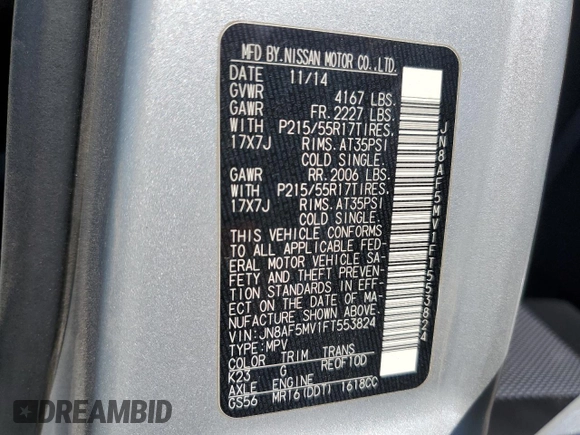 2015 Nissan Juke S with VIN JN8AF5MV1FT553824, listed as a Copart auction lot 50950014 with 44,304 mi miles and Clean Title. Bid and sale history available at carsss.com. Image 13.
