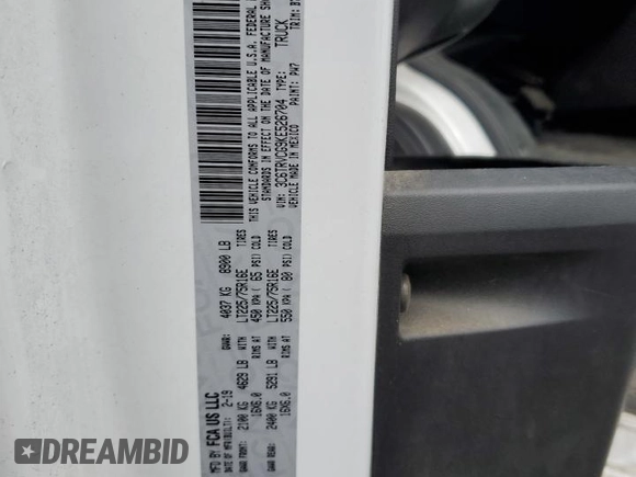 2019 Ram ProMaster Cargo with VIN 3C6TRVCG9KE526704, listed as a Copart auction lot 54785744 with 72,782 mi miles and Salvage Title. Bid and sale history available at DreamBid. Image 14.