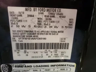 2010 Ford F-150 XL with VIN 1FTFW1EV8AFD85180, listed as a Copart auction lot 51038765 with 182,015 mi miles and Salvage Title. Bid and sale history available at carsss.com. Image 12.