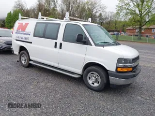 2021 Chevrolet Express Cargo Van with VIN 1GCWGAF7XM1217071, listed as a IAAI auction lot 41959458 with 42,596 mi miles. Bid and sale history available at carsss.com. Image 1.