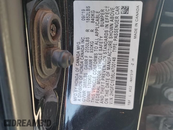 2020 Honda Civic Si z VIN 2HGFC1E56LH700148, wystawiony jako Copart lot #56273885 z przebiegiem 94 622 mil mil oraz Szkoda całkowita • Salvage title. Historia ofert i sprzedaży dostępna na DreamBid. Obrazek 12.