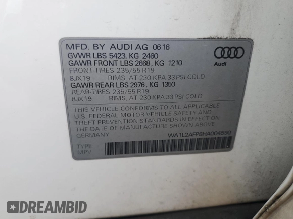 2017 Audi Q5 Premium Plus z VIN WA1L2AFP8HA004590, wystawiony jako Copart lot #58846205 z przebiegiem 154 344 mil mil oraz Czysty tytuł • Clean title. Historia ofert i sprzedaży dostępna na DreamBid. Obrazek 13.