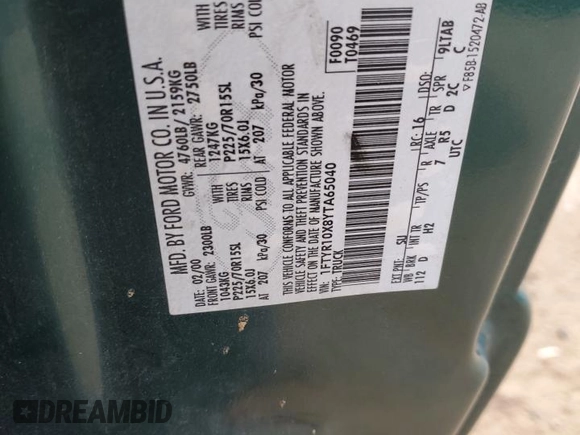 2000 Ford Ranger XLT with VIN 1FTYR10X8YTA65040, listed as a Copart auction lot 59956065 with 112,532 mi miles and Salvage title. Bid and sale history available at DreamBid. Image 12.