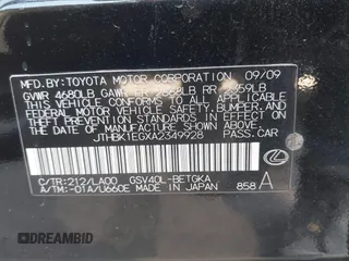 2010 Lexus ES 330 z VIN JTHBK1EGXA2349928, wystawiony jako IAAI lot #41678276 z przebiegiem 222 535 mil mil oraz . Historia ofert i sprzedaży dostępna na DreamBid. Obrazek 9.