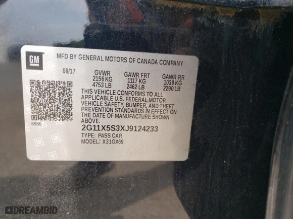 2018 Chevrolet Impala LS with VIN 2G11X5S3XJ9124233, listed as a Copart auction lot 65472374 with 123,977 mi miles and Salvage Title. Bid and sale history available at carsss.com. Image 15.