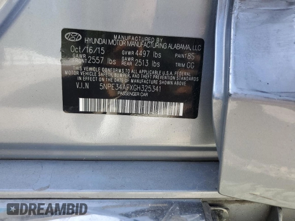 2016 Hyundai Sonata Sport with VIN 5NPE34AFXGH325341, listed as a Copart auction lot 54572035 with 132,316 mi miles and Salvage Title. Bid and sale history available at DreamBid. Image 12.