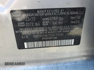 2013 Hyundai Elantra GLS with VIN 5NPDH4AE2DH170591, listed as a Copart auction lot 64771405 with 99,651 mi miles and Salvage title. Bid and sale history available at DreamBid. Image 13.