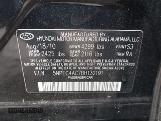 2011 Hyundai Sonata SE with VIN 5NPEC4AC7BH132191, listed as a IAAI auction lot 42027287 with 152,418 mi miles. Bid and sale history available at carsss.com. Image 9.