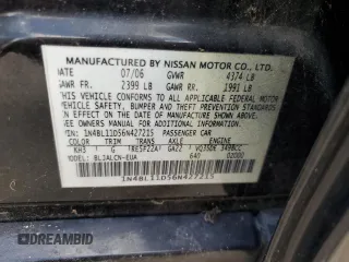 2006 Nissan Altima 3.5 SE with VIN 1N4BL11D56N427215, listed as a Copart auction lot 83682264 with 201,812 mi miles and Salvage Title. Bid and sale history available at carsss.com. Image 12.