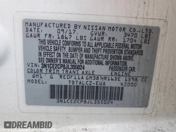 2018 Nissan Note SV с VIN 3N1CE2CP8JL355024, выставлен на аукционе Copart как лот 63619615 с пробегом 138 777 миль миль и Чистый • Clean title. История ставок и продаж доступна на DreamBid. Изображение 13.