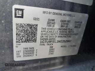 2021 GMC Sierra 1500 Denali with VIN 1GTU9FEL1MZ252967, listed as a Copart auction lot 58204675 with 34,686 mi miles and Salvage title. Bid and sale history available at DreamBid. Image 12.