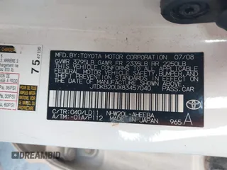2008 Toyota Prius z VIN JTDKB20UX83457040, wystawiony jako IAAI lot #41626418 z przebiegiem 185 936 mil mil oraz . Historia ofert i sprzedaży dostępna na DreamBid. Obrazek 9.