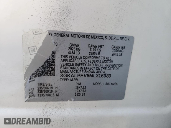 2021 GMC Terrain SLT с VIN 3GKALPEV8ML316980, выставлен на аукционе Copart как лот 58046685 с пробегом 101 232 миль миль и Списание • Salvage title. История ставок и продаж доступна на DreamBid. Изображение 13.