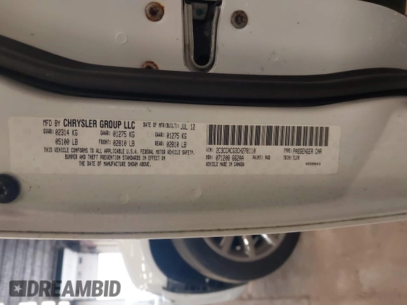 2012 Chrysler 300 Limited with VIN 2C3CCACG3CH278110, listed as a IAAI auction lot 41611240 with 110,431 mi miles. Bid and sale history available at carsss.com. Image 9.