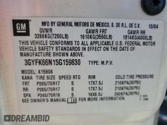 2005 Cadillac Escalade ESV z VIN 3GYFK66N15G159830, wystawiony jako Copart lot #48376245 z przebiegiem 231 914 mil mil oraz Szkody całkowita. Historia ofert i sprzedaży dostępna na DreamBid. Obrazek 13.