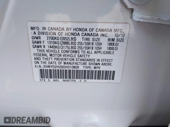 2013 Acura MDX with VIN 2HNYD2H26DH510809, listed as a IAAI auction lot 41812685 with 91,722 mi miles. Bid and sale history available at carsss.com. Image 9.