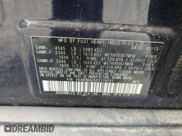2013 Subaru Outback 2.5i с VIN 4S4BRBAC5D3278251, выставлен на аукционе Copart как лот 56733005 с пробегом 212 571 миль миль и Чистый • Clean title. История ставок и продаж доступна на DreamBid. Изображение 13.
