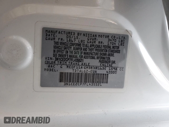 2015 Nissan Note S Plus with VIN 3N1CE2CP7FL435521, listed as a Copart auction lot 64794875 with 60,474 mi miles and Clean title. Bid and sale history available at DreamBid. Image 12.