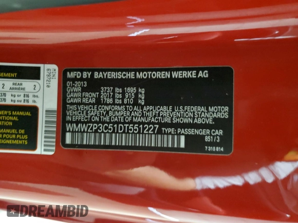 2013 MINI Convertible S with VIN WMWZP3C51DT551227, listed as a Copart auction lot 55432645 with 23,995 mi miles and Salvage Title. Bid and sale history available at DreamBid. Image 12.