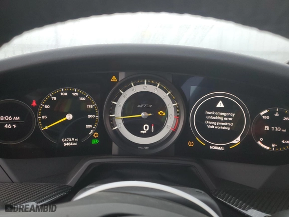 2022 Porsche 911 GT3 with VIN WP0AC2A99NS270229, listed as a Copart auction lot 43208515 with 5,484 mi miles and Salvage Title. Bid and sale history available at carsss.com. Image 9.