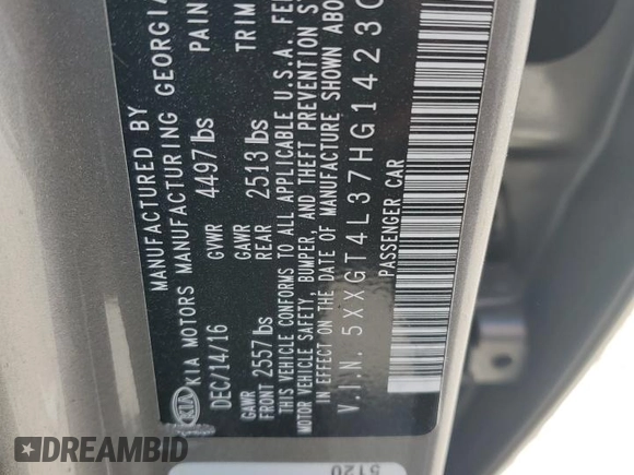 2017 Kia Optima LX z VIN 5XXGT4L37HG142309, wystawiony jako Copart lot #61533985 z przebiegiem 66 970 mil mil oraz Nie do naprawy • Non repairable. Historia ofert i sprzedaży dostępna na DreamBid. Obrazek 14.
