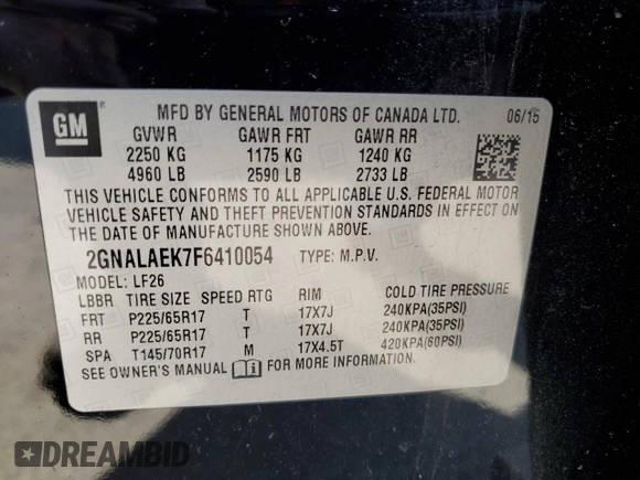 2015 Chevrolet Equinox LS z VIN 2GNALAEK7F6410054, wystawiony jako Copart lot #48564065 z przebiegiem 75 162 mil mil oraz Szkoda całkowita • Salvage title. Historia ofert i sprzedaży dostępna na DreamBid. Obrazek 13.