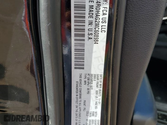 2021 Dodge Durango SXT Plus with VIN 1C4RDHAG2MC608984, listed as a Copart auction lot 72278754 with 39,119 mi miles and Salvage Title. Bid and sale history available at DreamBid. Image 16.