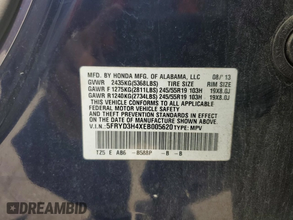 2014 Acura MDX Technology with VIN 5FRYD3H4XEB005620, listed as a Copart auction lot 57962935 with 229,452 mi miles and Salvage title. Bid and sale history available at DreamBid. Image 13.